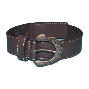 True Religion Mens Brown Leather Belt Size 38 Horseshoe Buckle